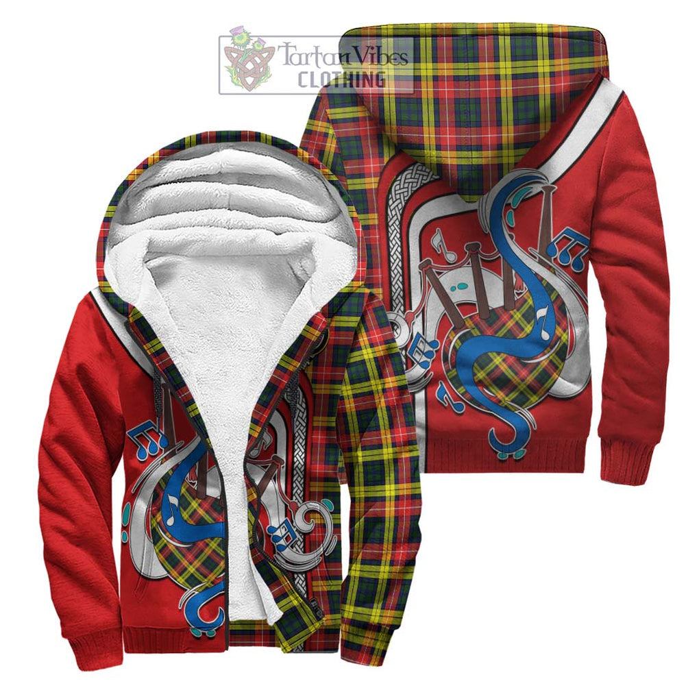 Buchanan Modern Tartan Sherpa Hoodie with Epic Bagpipe Style Unisex S - Tartanvibesclothing Shop