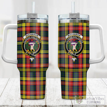 Buchanan Modern Tartan and Family Crest Tumbler with Handle