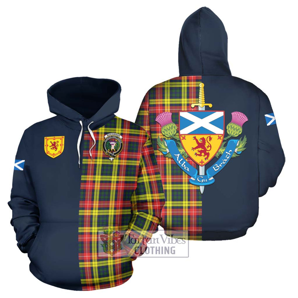 Tartan Vibes Clothing Buchanan Modern Tartan Hoodie with Scottish Lion Royal Arm Half Style