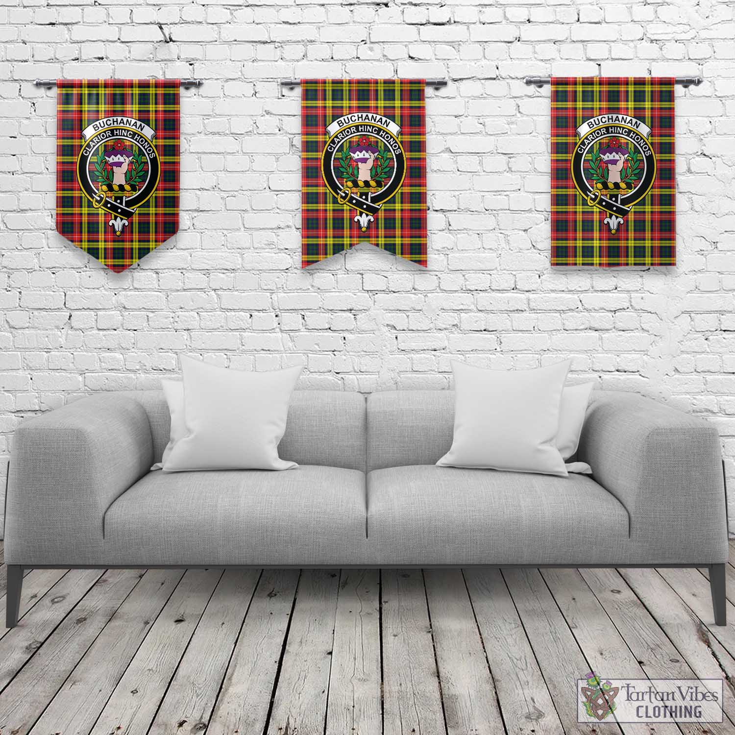 Tartan Vibes Clothing Buchanan Modern Tartan Gonfalon, Tartan Banner with Family Crest