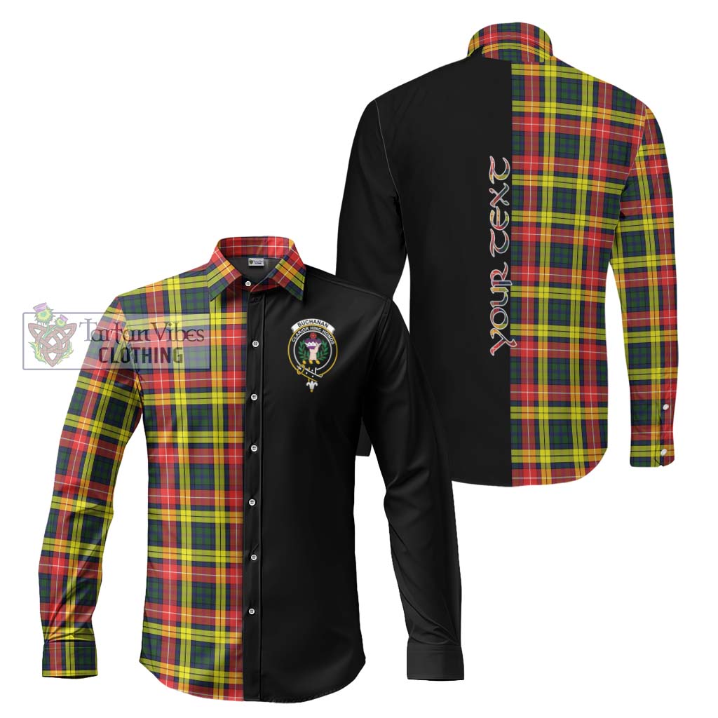 Buchanan Modern Tartan Long Sleeve Button Shirt with Family Crest and Half Of Me Style Men's Shirt S - Tartanvibesclothing Shop