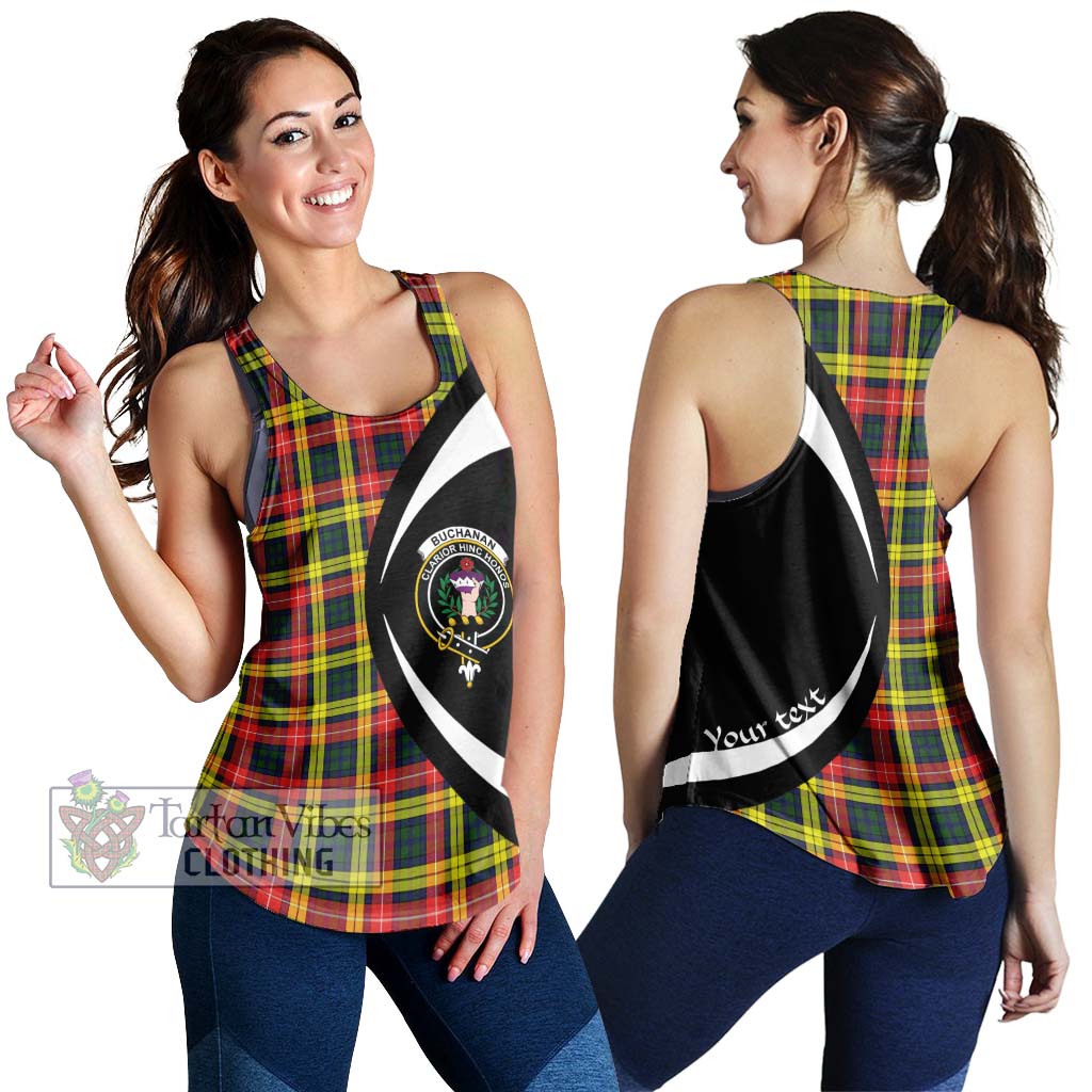 Buchanan Modern Tartan Women's Racerback Tanks with Family Crest Circle Style 4XL - Tartan Vibes Clothing