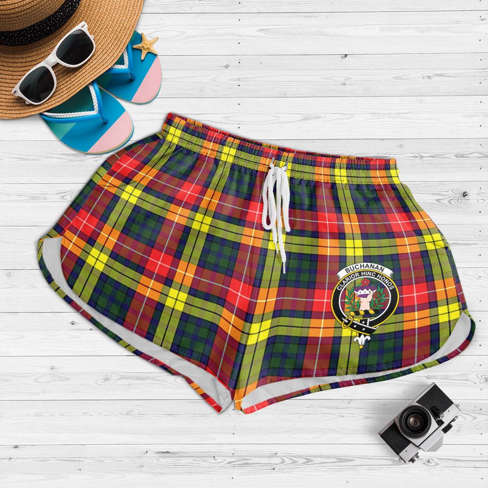 Buchanan Modern Tartan Womens Shorts with Family Crest - Tartanvibesclothing