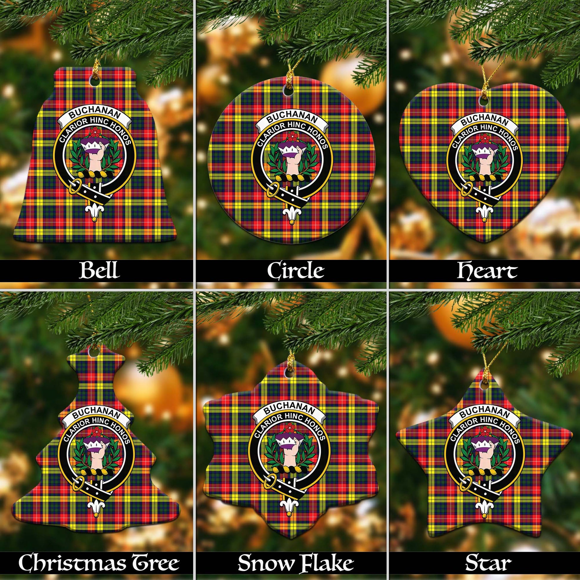 Buchanan Modern Tartan Christmas Ornaments with Family Crest Ceramic Bell Pack 1: ornament * 1 piece - Tartanvibesclothing