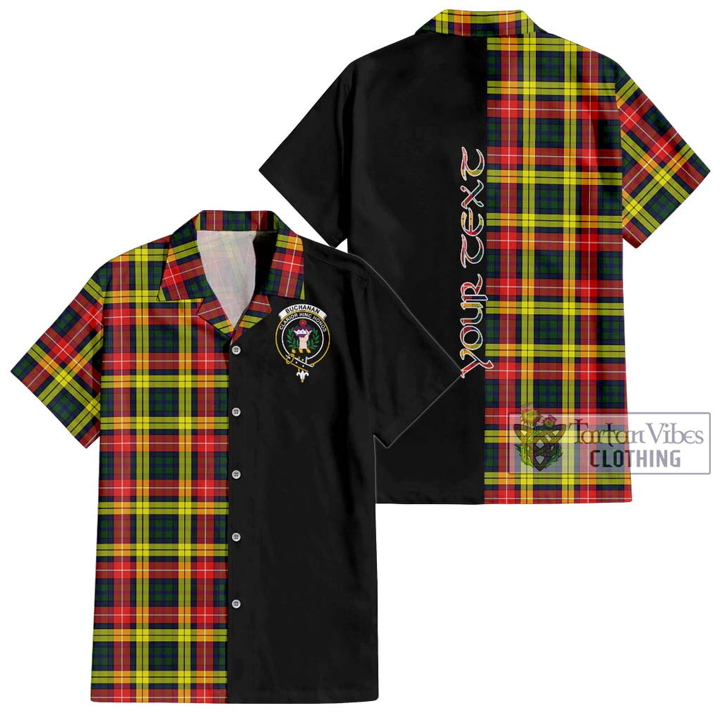 Buchanan Modern Tartan Short Sleeve Button Shirt with Family Crest and Half Of Me Style Kid - Tartanvibesclothing Shop