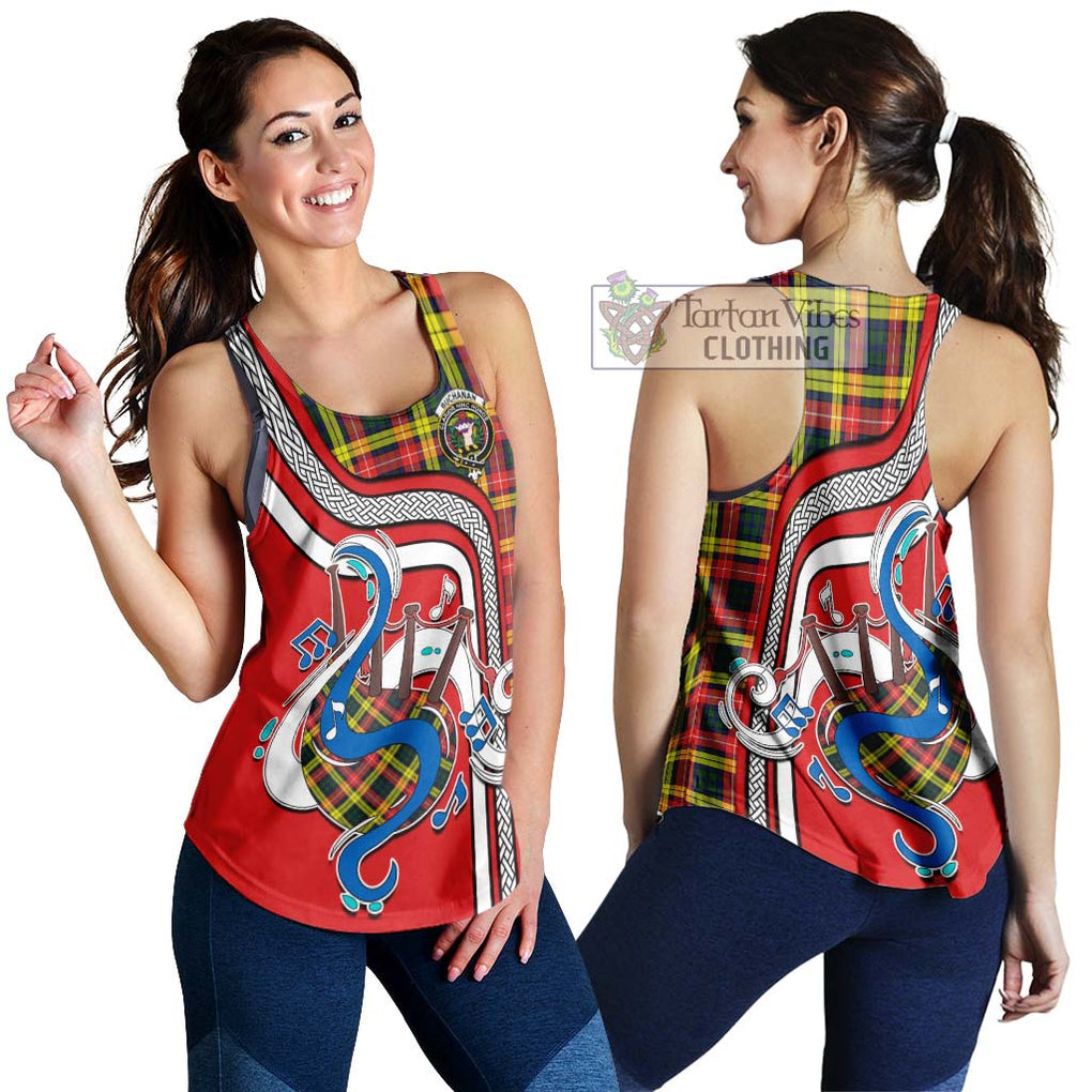 Buchanan Modern Tartan Women's Racerback Tanks with Epic Bagpipe Style 4XL - Tartanvibesclothing Shop