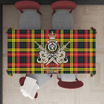 Buchanan Modern Tartan Tablecloth with Clan Crest and the Golden Sword of Courageous Legacy