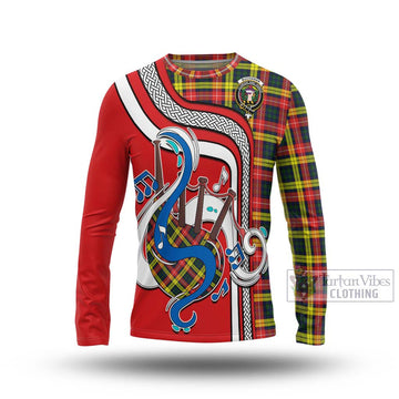 Buchanan Modern Tartan Long Sleeve T-Shirt with Epic Bagpipe Style