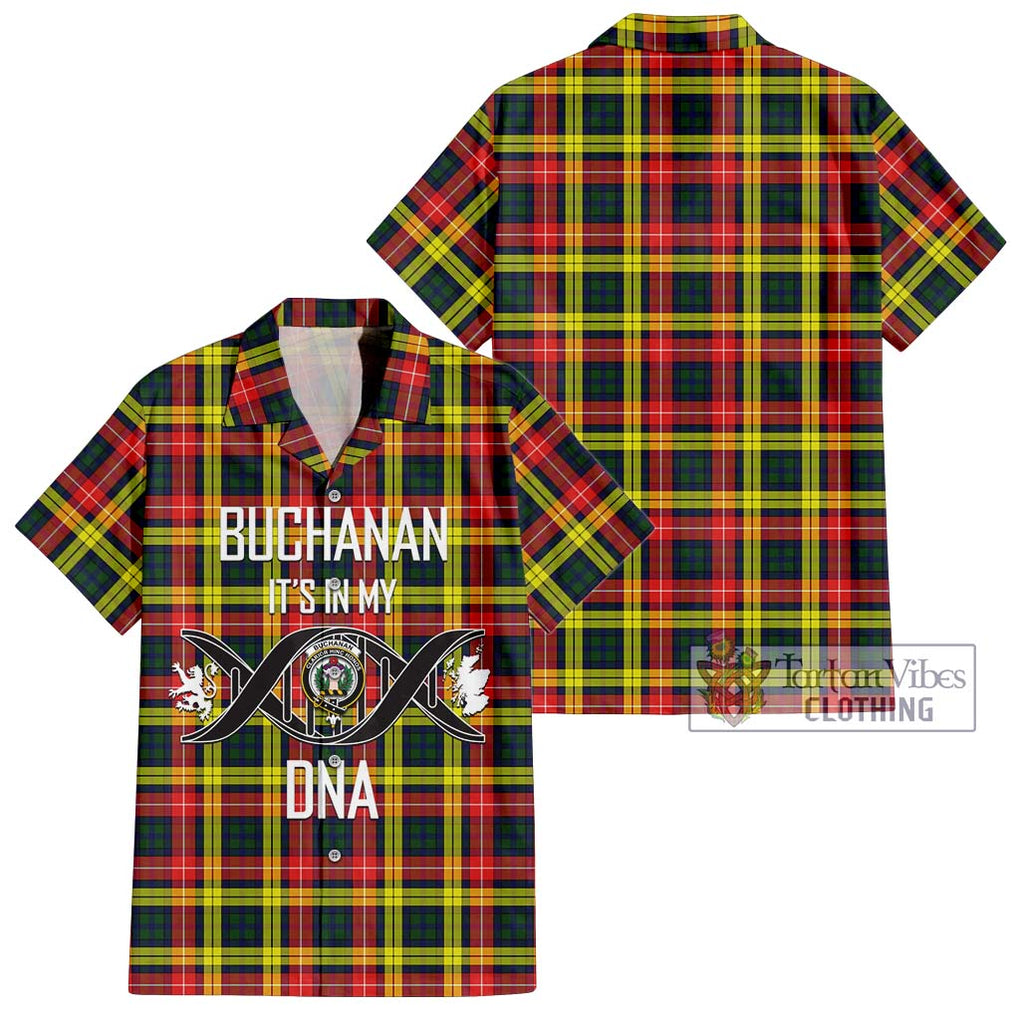 Buchanan Modern Tartan Short Sleeve Button Shirt with Family Crest DNA In Me Style Kid - Tartanvibesclothing Shop