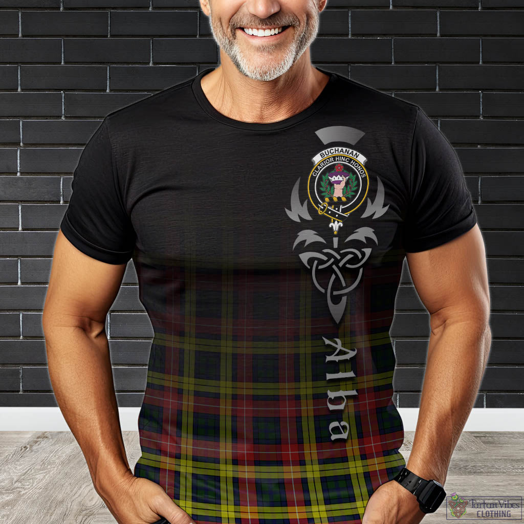 Tartan Vibes Clothing Buchanan Modern Tartan T-Shirt Featuring Alba Gu Brath Family Crest Celtic Inspired