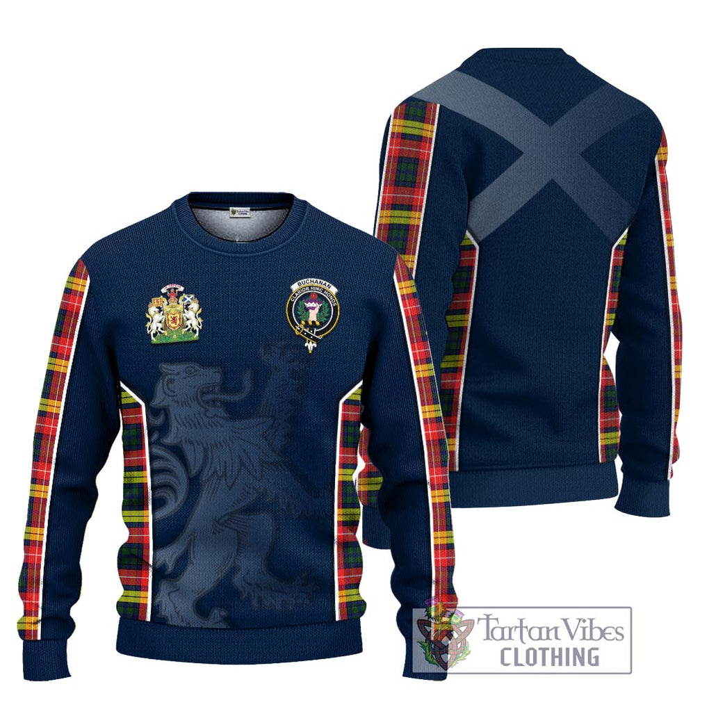 Buchanan Modern Tartan Knitted Sweater with Family Crest and Lion Rampant Vibes Sport Style Unisex - Tartan Vibes Clothing