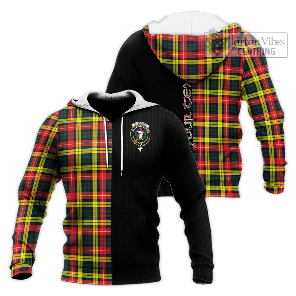 Buchanan Modern Tartan Knitted Hoodie with Family Crest and Half Of Me Style Unisex Knitted Pullover Hoodie - Tartanvibesclothing Shop