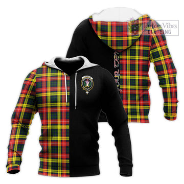 Buchanan Modern Tartan Knitted Hoodie with Family Crest and Half Of Me Style