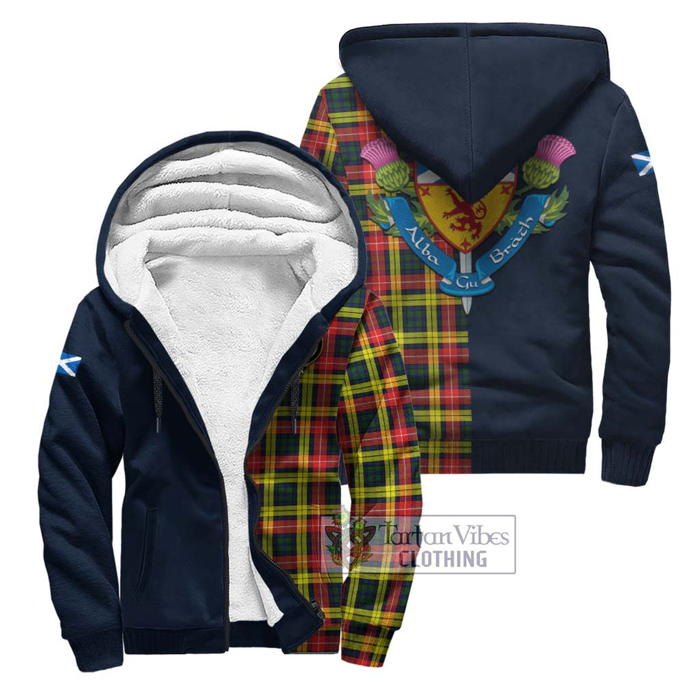 Tartan Vibes Clothing Buchanan Modern Tartan Sherpa Hoodie with Scottish Lion Royal Arm Half Style