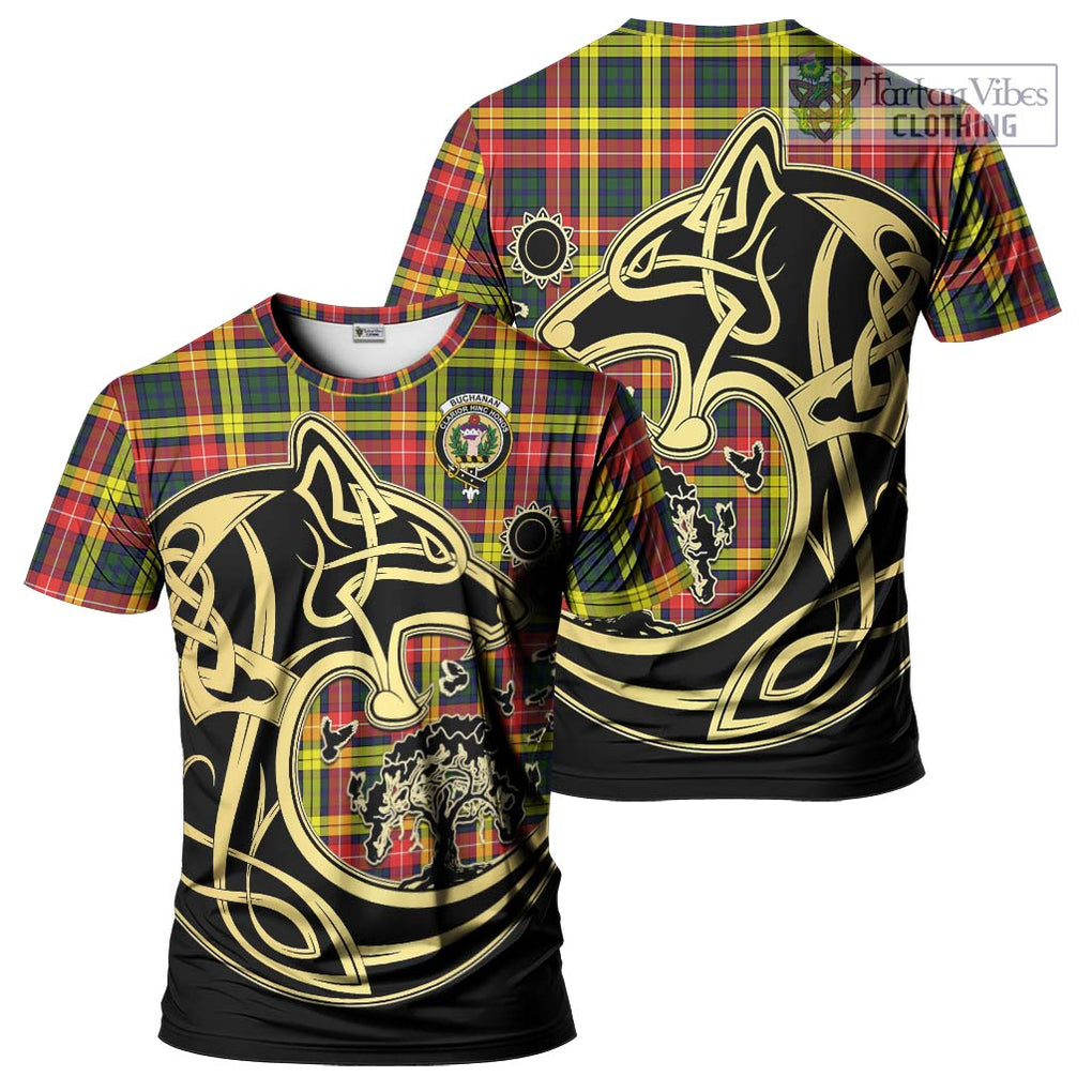 Buchanan Modern Tartan T-Shirt with Family Crest Celtic Wolf Style Kid's Shirt - Tartan Vibes Clothing