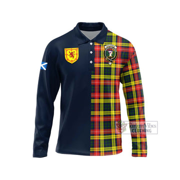 Buchanan Modern Tartan Long Sleeve Polo Shirt Alba with Scottish Lion Royal Arm Half Style