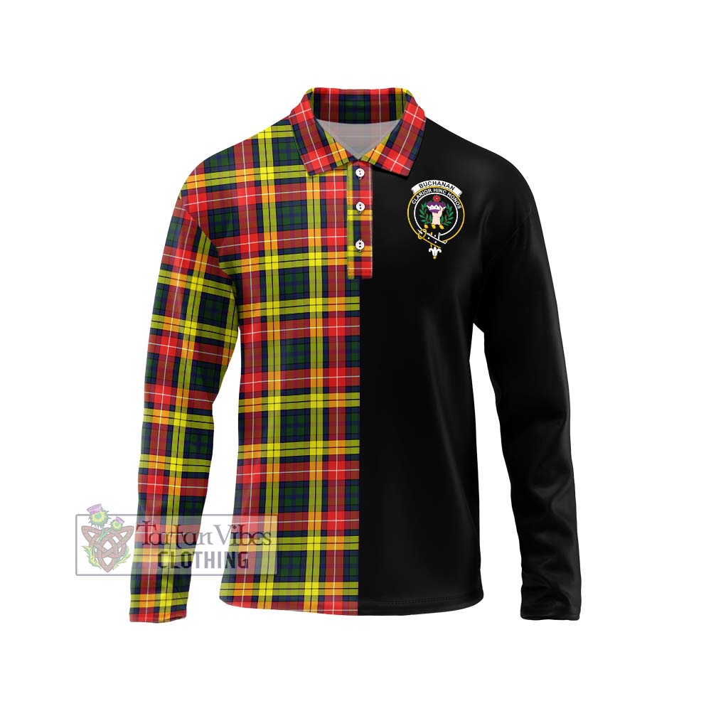 Buchanan Modern Tartan Long Sleeve Polo Shirt with Family Crest and Half Of Me Style Unisex - Tartanvibesclothing Shop