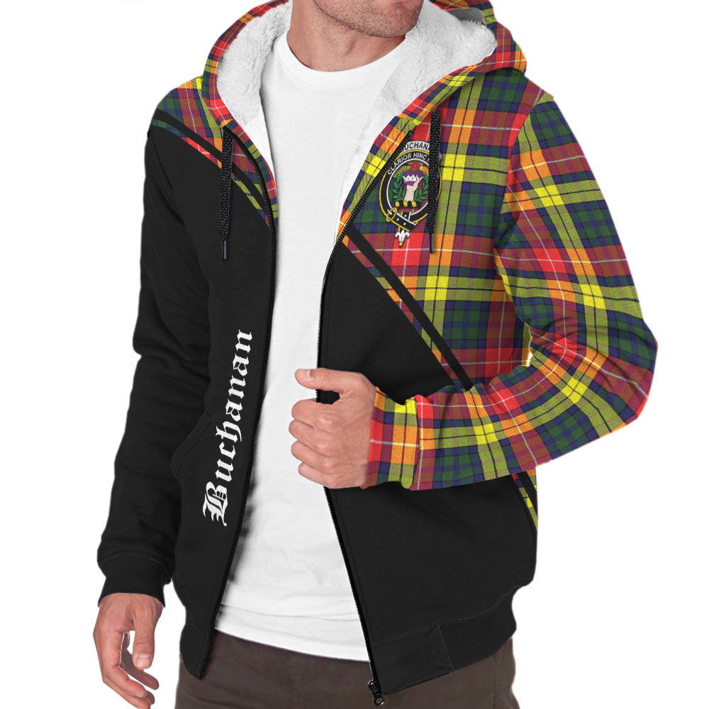 Buchanan Modern Tartan Sherpa Hoodie with Family Crest Curve Style Unisex - Tartanvibesclothing