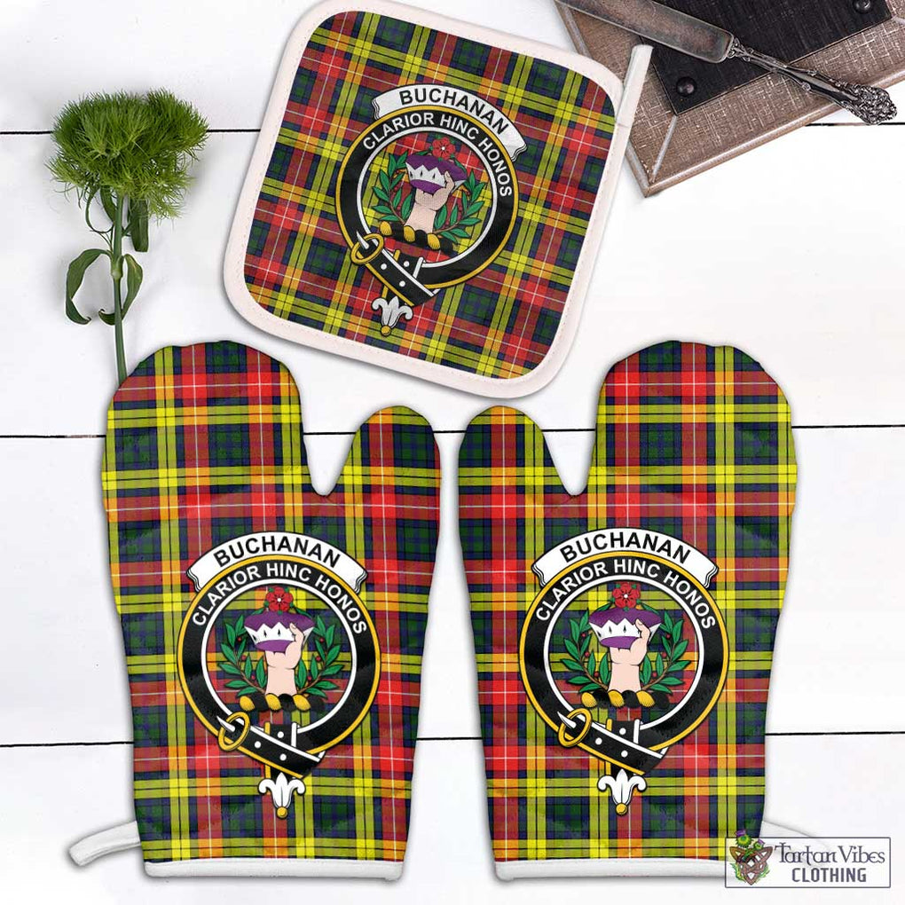 Buchanan Modern Tartan Combo Oven Mitt & Pot-Holder with Family Crest Combo 1 Oven Mitt & 1 Pot-Holder White - Tartan Vibes Clothing