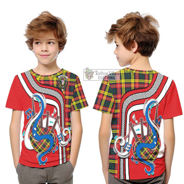 Buchanan Modern Tartan Kid T-Shirt with Epic Bagpipe Style