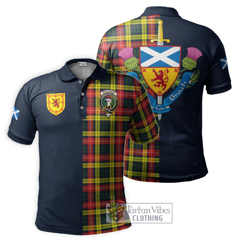 Tartan Vibes Clothing Buchanan Modern Tartan Polo Shirt with Scottish Lion Royal Arm Half Style