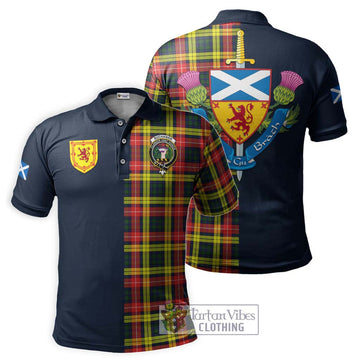 Buchanan Modern Tartan Polo Shirt Alba with Scottish Lion Royal Arm Half Style