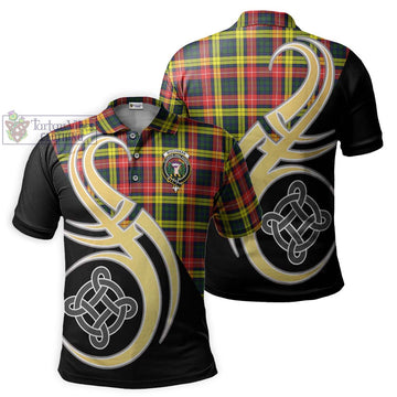 Buchanan Modern Tartan Polo Shirt with Family Crest and Celtic Symbol Style