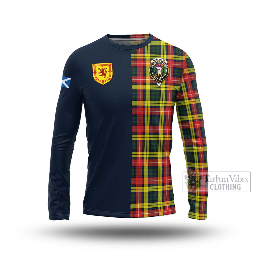 Tartan Vibes Clothing Buchanan Modern Tartan Long Sleeve T-Shirt with Scottish Lion Royal Arm Half Style