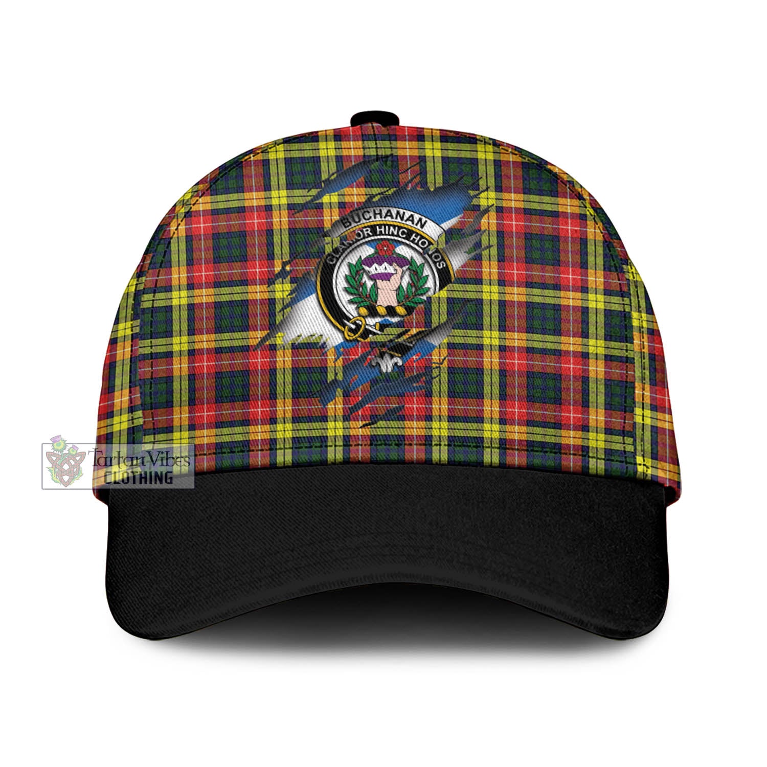 Tartan Vibes Clothing Buchanan Modern Tartan Classic Cap with Family Crest In Me Style