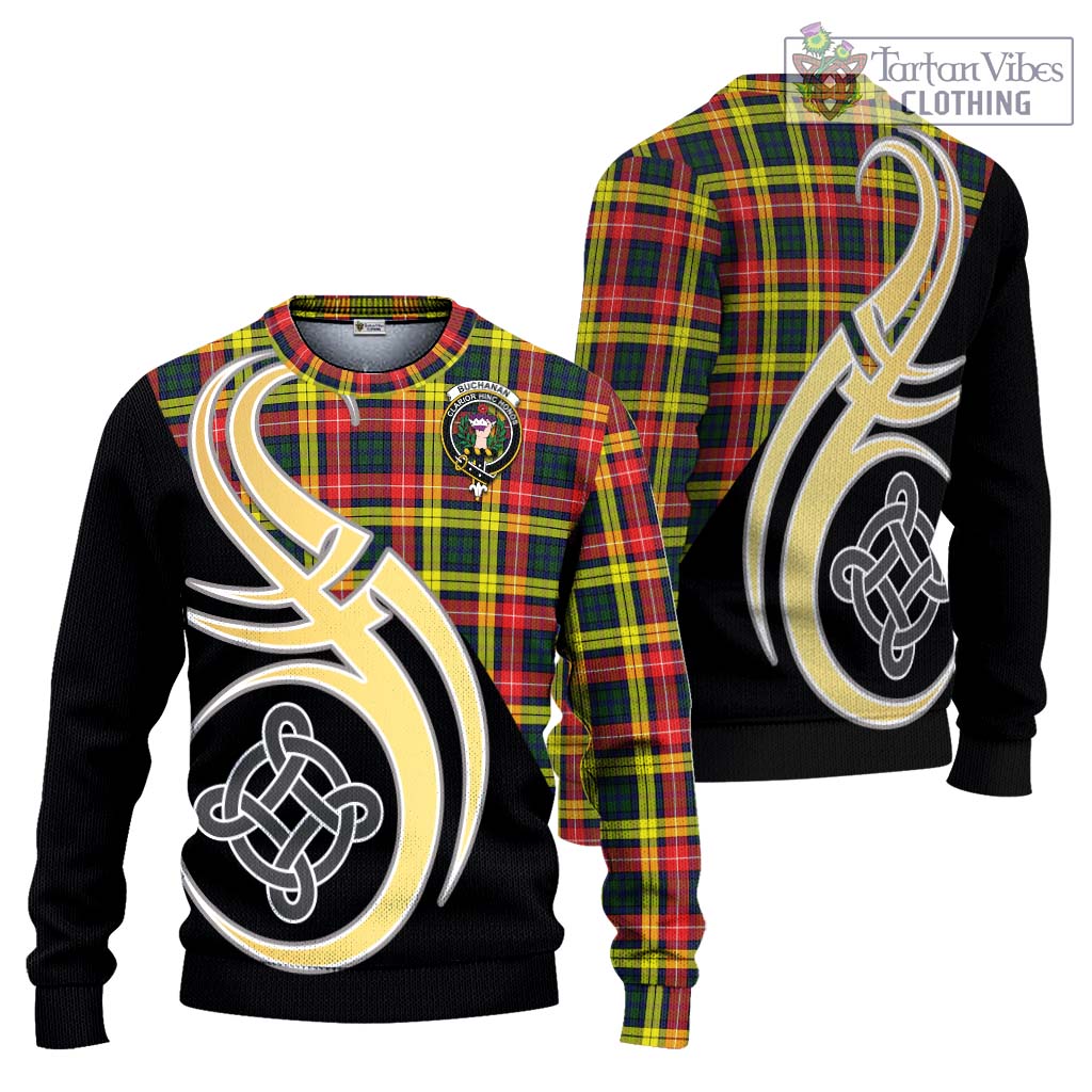 Buchanan Modern Tartan Knitted Sweater with Family Crest and Celtic Symbol Style Unisex - Tartan Vibes Clothing