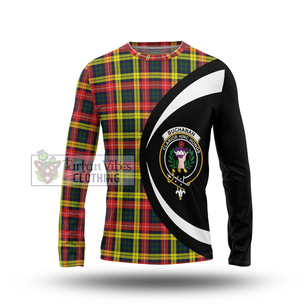 Buchanan Modern Tartan Long Sleeve T-Shirt with Family Crest Circle Style Unisex - Tartan Vibes Clothing