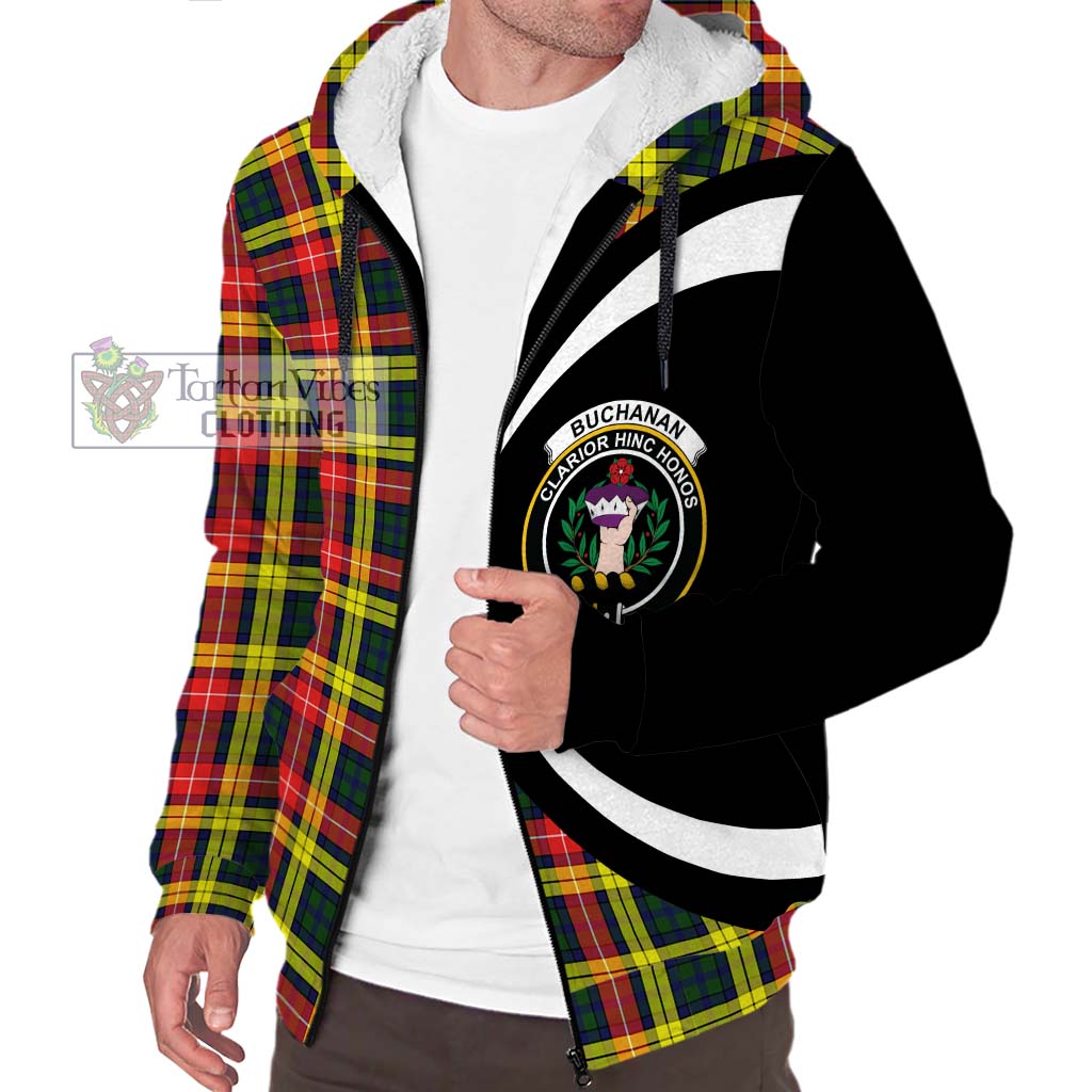 Buchanan Modern Tartan Sherpa Hoodie with Family Crest Circle Style Unisex S - Tartan Vibes Clothing