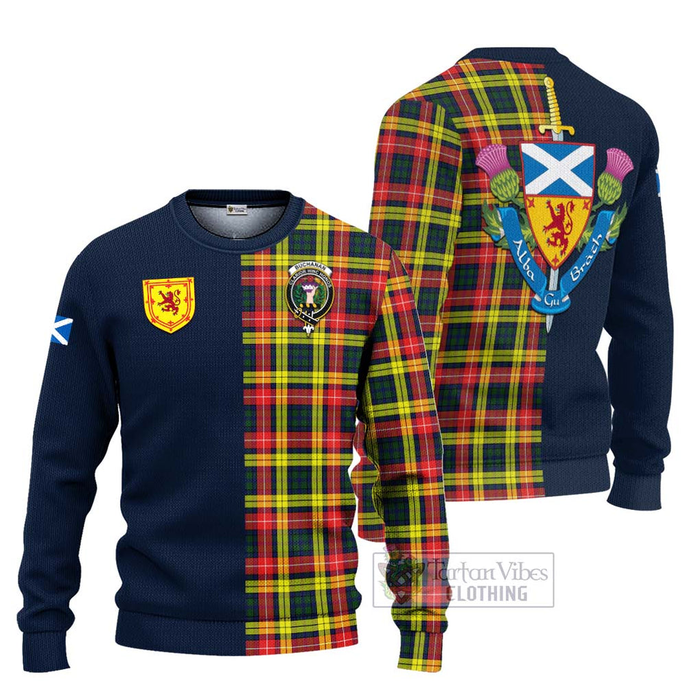 Tartan Vibes Clothing Buchanan Modern Tartan Knitted Sweater with Scottish Lion Royal Arm Half Style