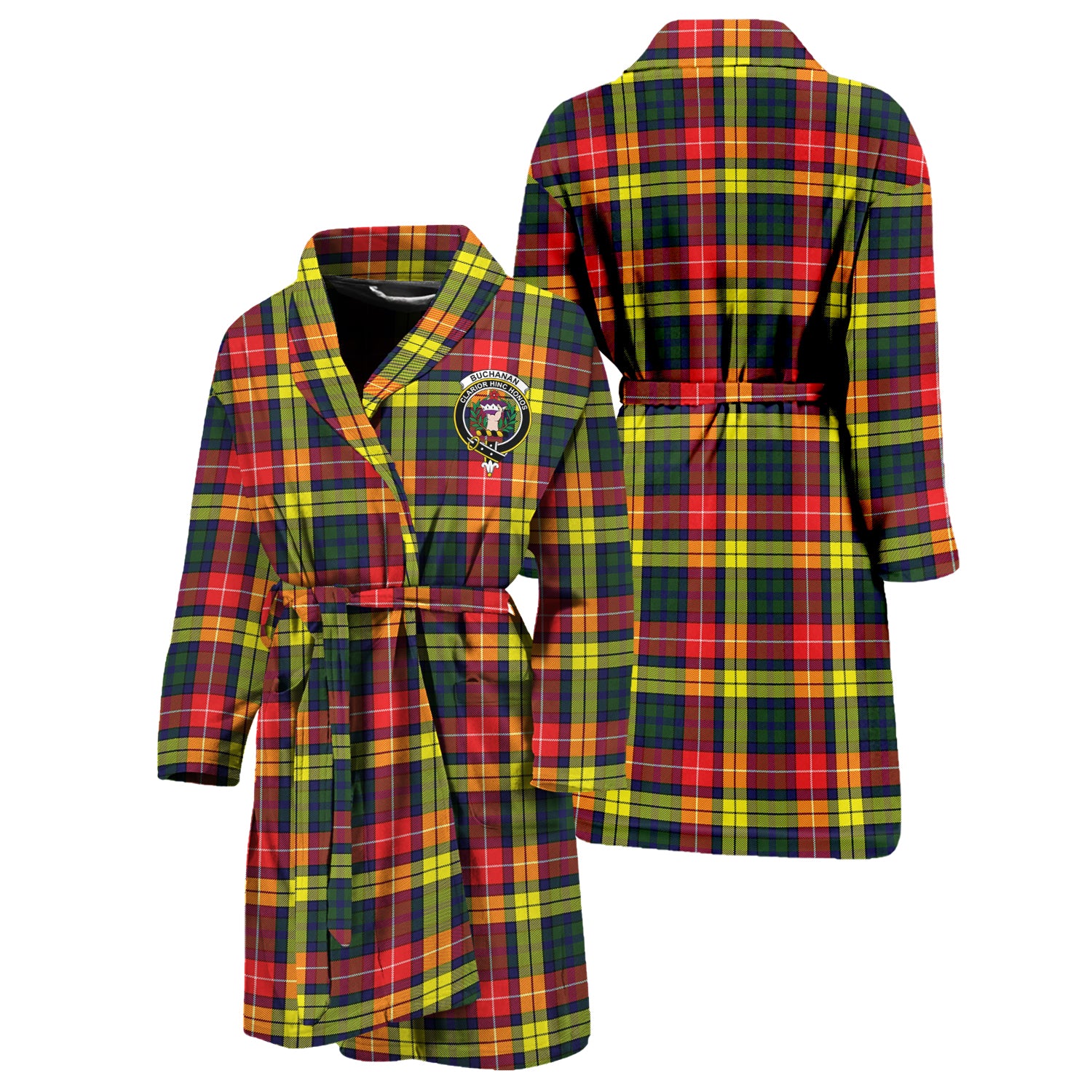 Buchanan Modern Tartan Bathrobe with Family Crest Unisex S - Tartan Vibes Clothing