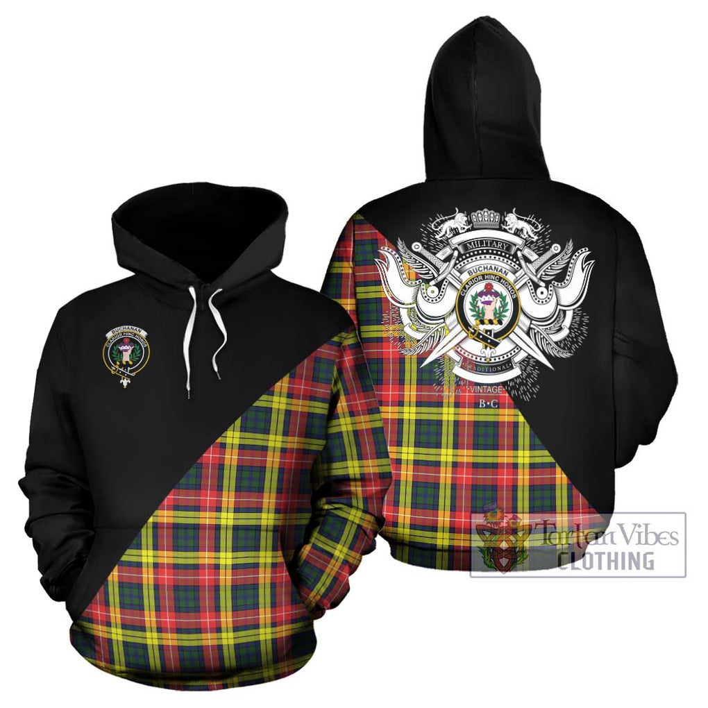 Buchanan Modern Tartan Hoodie with Family Crest and Military Logo Style Zip Hoodie - Tartanvibesclothing Shop