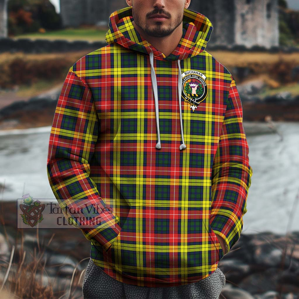 Buchanan Modern Tartan Cotton Hoodie with Family Crest Pullover Hoodie XS - Tartan Vibes Clothing