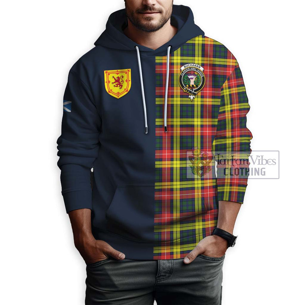 Tartan Vibes Clothing Buchanan Modern Tartan Hoodie with Scottish Lion Royal Arm Half Style