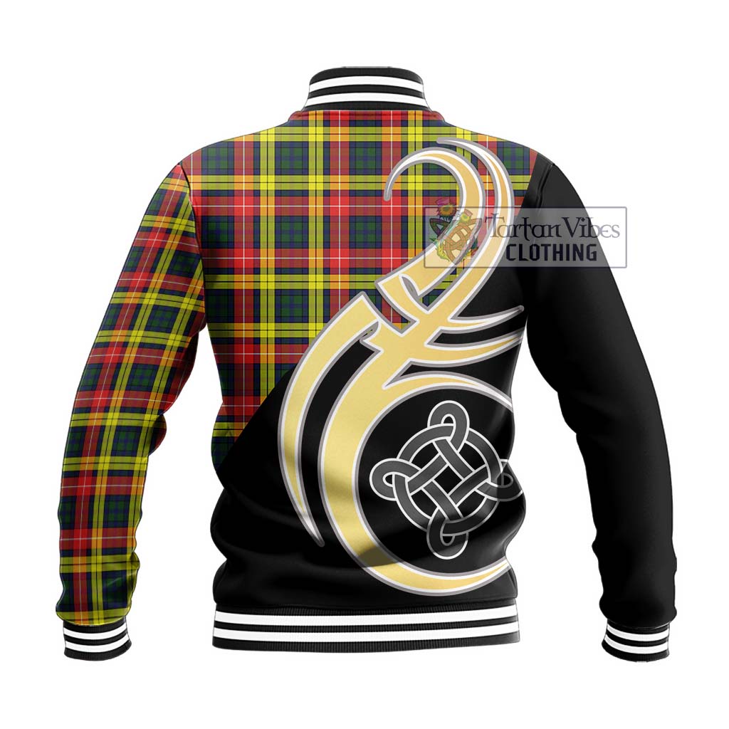 Buchanan Modern Tartan Baseball Jacket with Family Crest and Celtic Symbol Style - Tartan Vibes Clothing