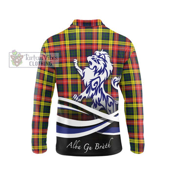 Buchanan Modern Tartan Long Sleeve Polo Shirt with Alba Gu Brath Regal Lion Emblem