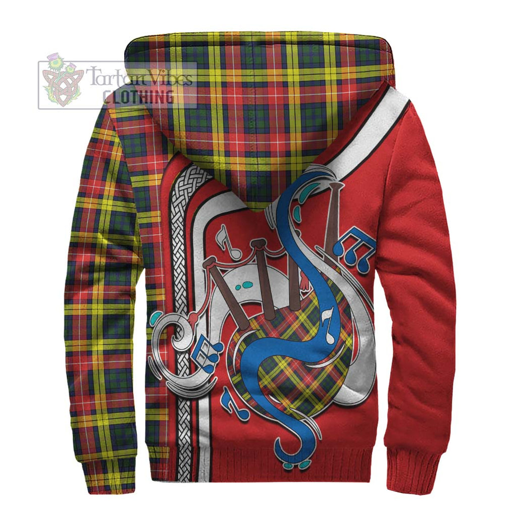 Buchanan Modern Tartan Sherpa Hoodie with Epic Bagpipe Style - Tartanvibesclothing Shop