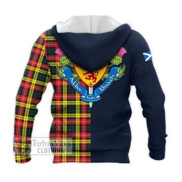 Buchanan Modern Tartan Knitted Hoodie Alba with Scottish Lion Royal Arm Half Style