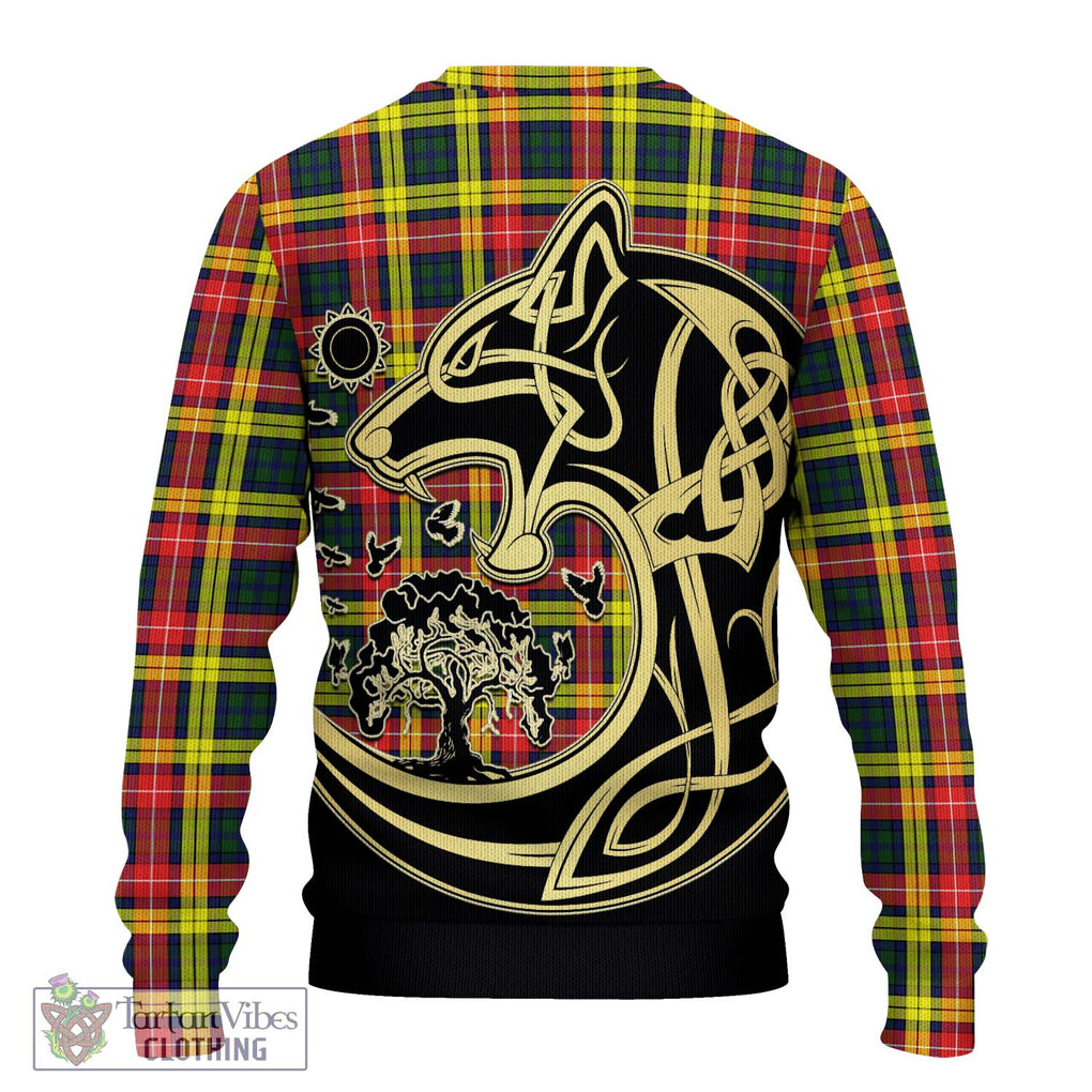 Buchanan Modern Tartan Knitted Sweater with Family Crest Celtic Wolf Style - Tartan Vibes Clothing