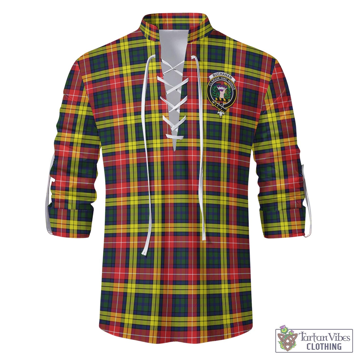 Tartan Vibes Clothing Buchanan Modern Tartan Men's Scottish Traditional Jacobite Ghillie Kilt Shirt with Family Crest