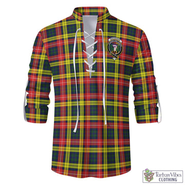 Buchanan Modern Tartan Men's Scottish Traditional Jacobite Ghillie Kilt Shirt with Family Crest