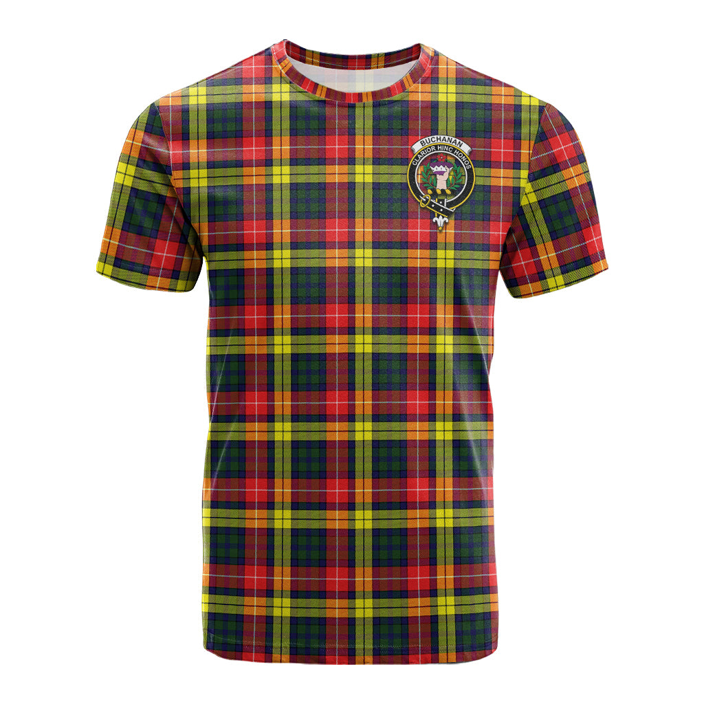 Buchanan Modern Tartan T-Shirt with Family Crest - Tartan Vibes Clothing