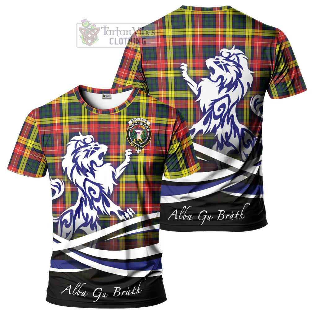 Tartan Vibes Clothing Buchanan Modern Tartan Cotton T-shirt with Alba Gu Brath Regal Lion Emblem