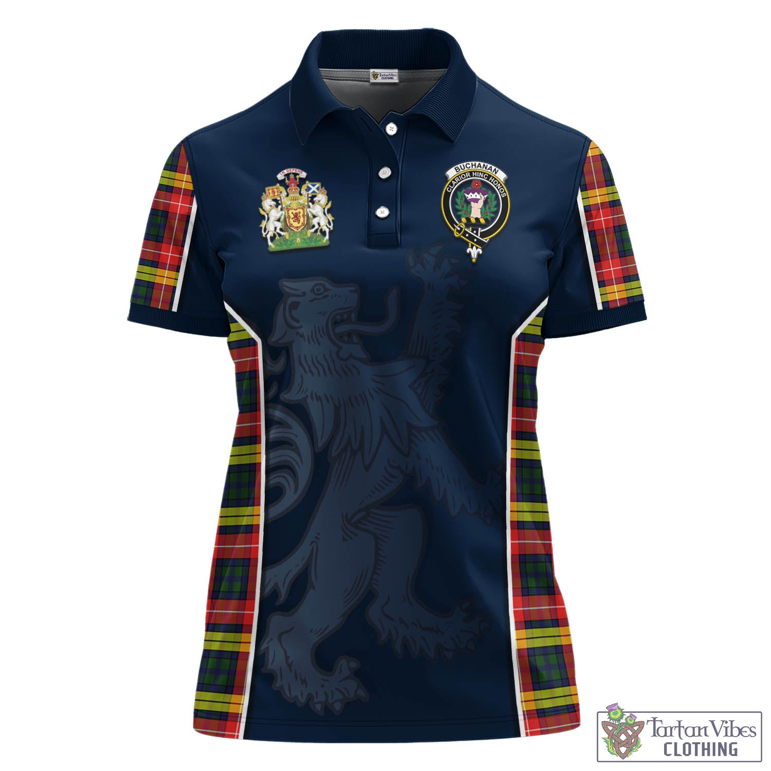 Tartan Vibes Clothing Buchanan Modern Tartan Women's Polo Shirt with Family Crest and Lion Rampant Vibes Sport Style