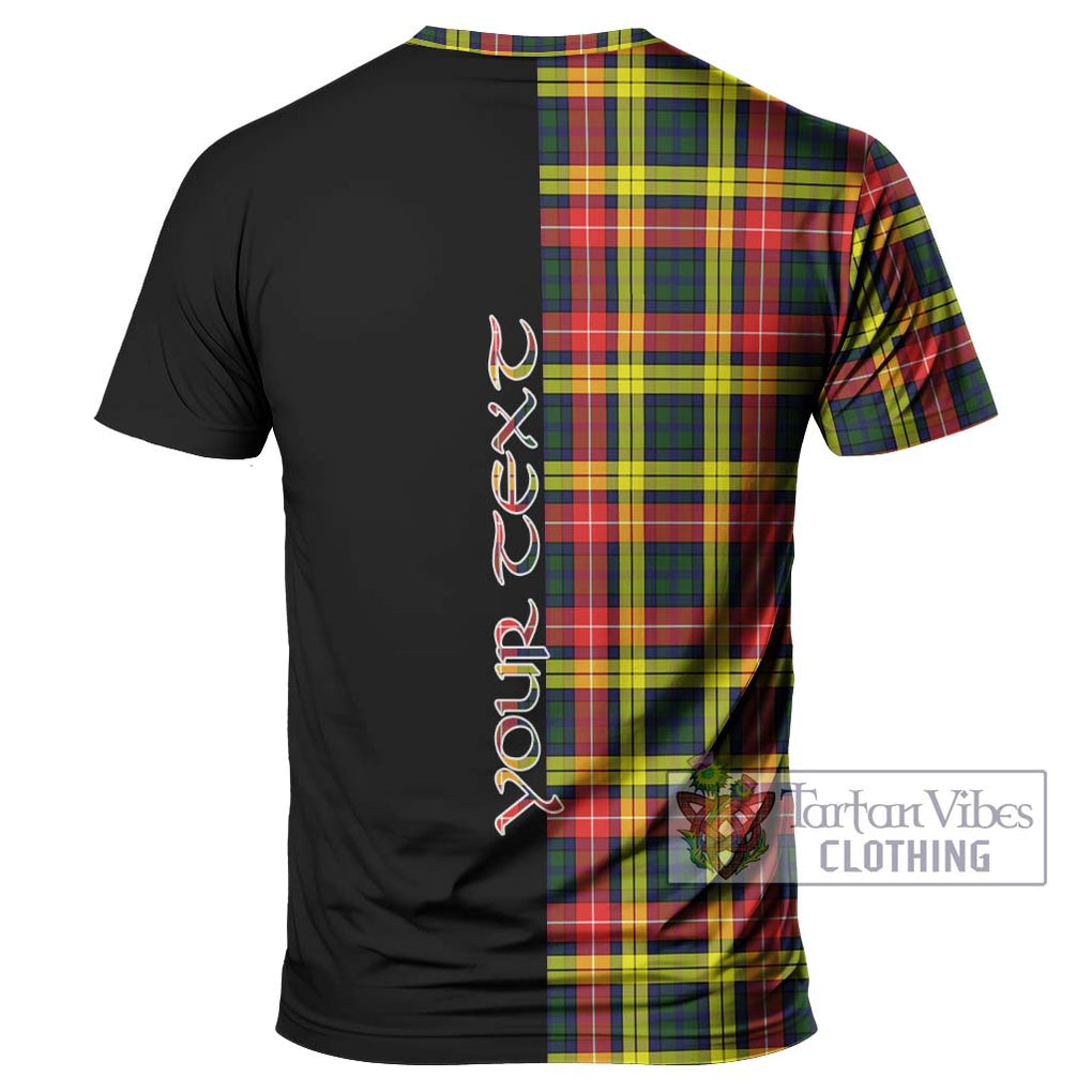 Buchanan Modern Tartan T-Shirt with Family Crest and Half Of Me Style - Tartanvibesclothing Shop