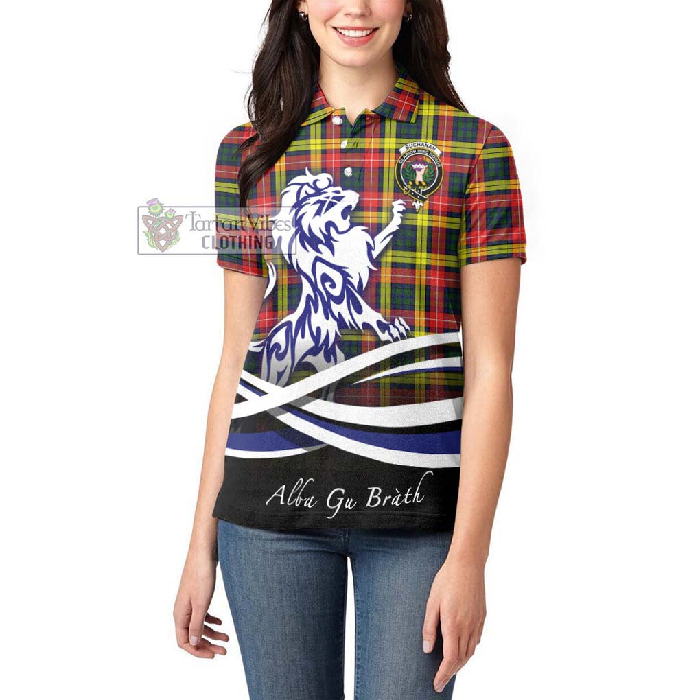 Buchanan Modern Tartan Women's Polo Shirt with Alba Gu Brath Regal Lion Emblem - Tartanvibesclothing Shop