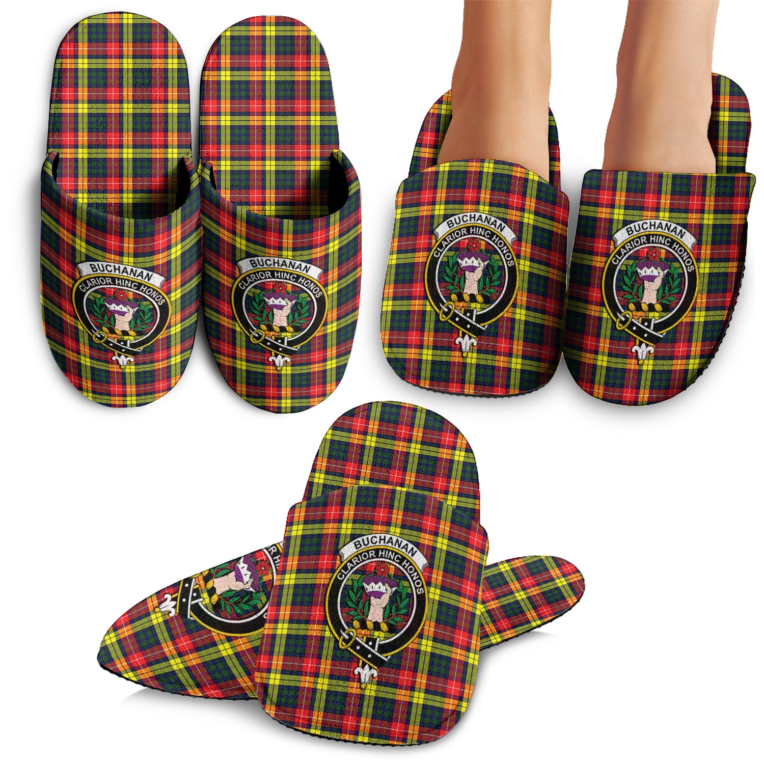 Buchanan Modern Tartan Home Slippers with Family Crest - Tartanvibesclothing